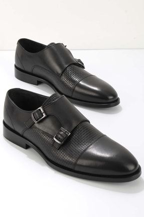Siyah Baskılı Leather Erkek Klasik Ayakkabı E01755048341