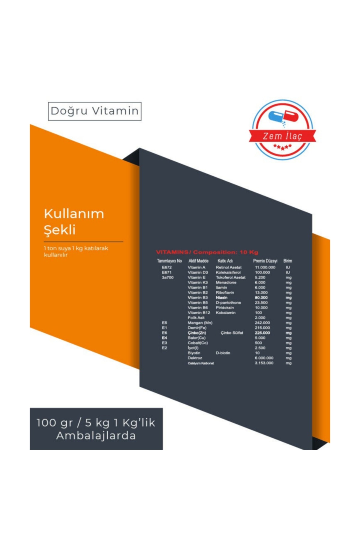 Zem Vitamin Kanatlı Hayvan Piliç Vitamin Takviyesi Karışımı 100 Gr 3