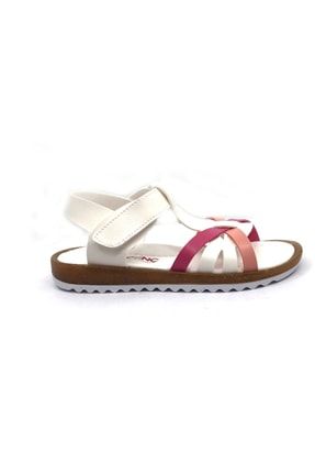 02 Beyaz Kız Çocuk Yazlık Sandalet Ayakkabı ST03252