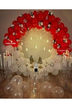 100 Adet - Metalik Kırmızı - Beyaz Balon Zinciri Seti LTS-BLN0127