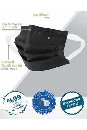 Meltblown Filtreli Yeni Nesil Siyah Medikal Maske 50'li P1S8569