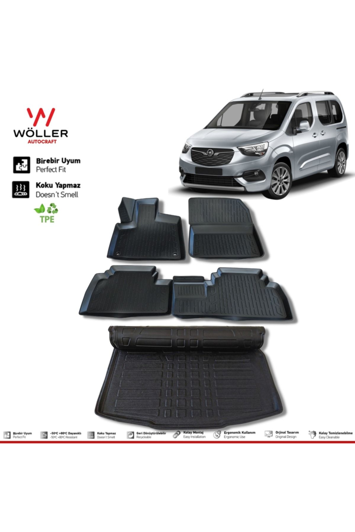 Wöller Opel Combo Mat для багажного бассейна после 2019 года с 3D-бассейном wöllersetultra067