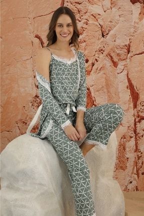 Kadın Yazlık Kaşkorse Sabahlıklı Pijama Takımı TYC00399253857