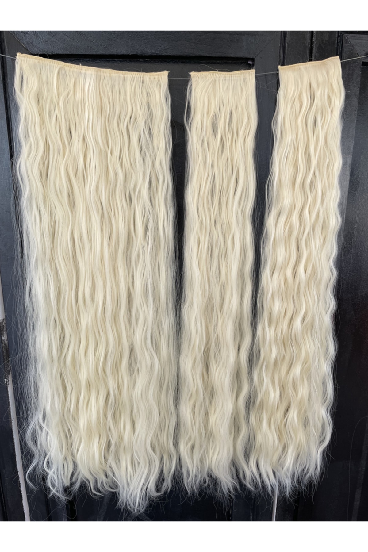 Platin Sarı Afro Dalgalı Uzun Yarım Ay Saç – 3 Parça Çıt Çıt 80cm. 270 Gr. Vıp Serı — PL-015-613 — تصویر 3 از 3