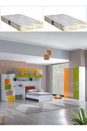 Ranza, Colors Ranza Karyola Çalışma Masası, 3 Kapılı Dolap + 2 Adet Comfort Yatak colors-rkm-3d-2yatak
