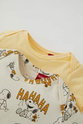 Erkek Bebek Snoopy Lisanslı Kısa Kollu Yeni Doğan Çıtçıtlı Pamuklu 2'li Kısa Tulum X2653A222SP