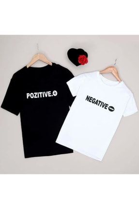 Sevgili Tişörtleri Siyah-beyaz Positive-negative 2 Li Tişört gold789805