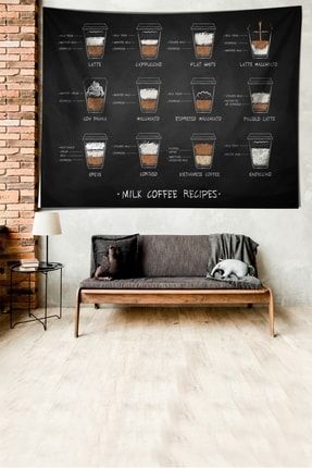 Kahve Menü Coffee Menu Desen Leke Tutmaz Kadife Dokulu Kumaş Duvar Örtüsü Duvar Halısı Tapestry TYC00399220928
