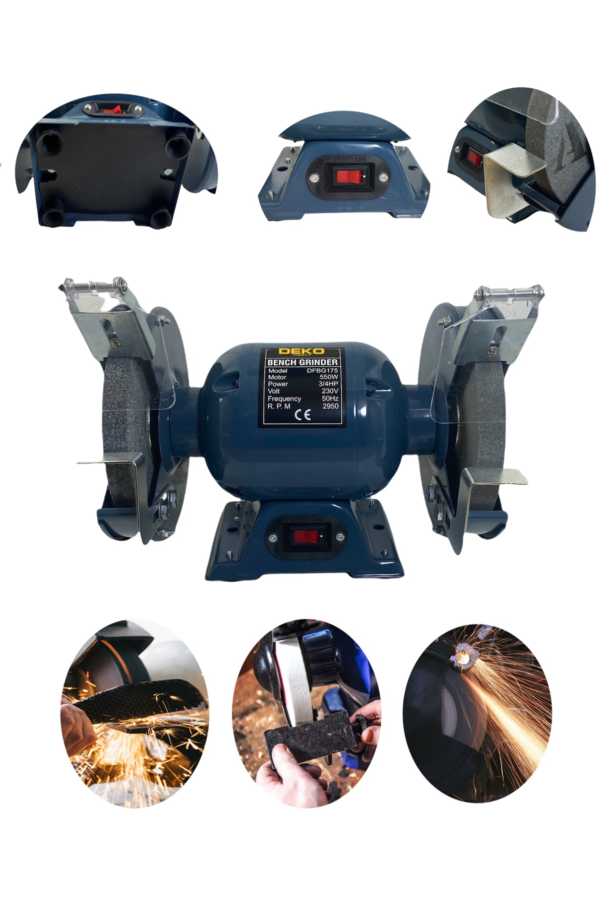 DEKO Turkey Hybrid Tech 550 W Bakır Sargı Çark Motoru Balta Bıçak Bileme Taşlama Makinesi 175 Mm Çark Motoru