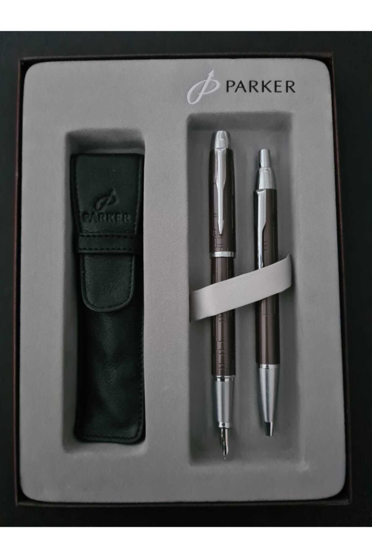 Parker Im Premium Fountain Pen Ballpoint Pen Set Matte Line Patterned Brown  - Trendyol