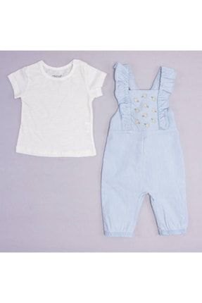 Summer Picnic Salopet-tshirt Kız Bebek Takım 1-12 Ay Mavi KD11004
