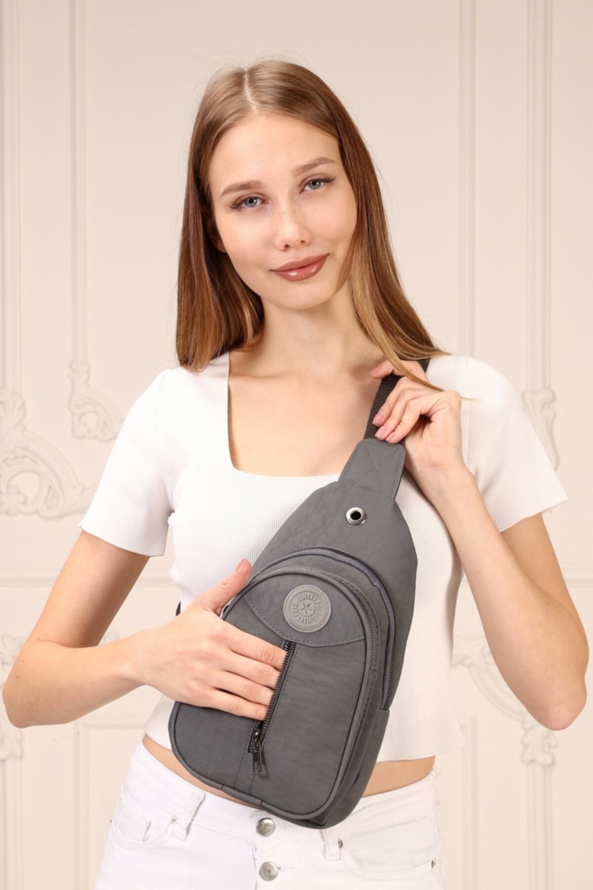 Luvenis  Unisex Gri Krinkıl Body Bag Çapraz Omuz Ve Bel Çantası - Görsel 3