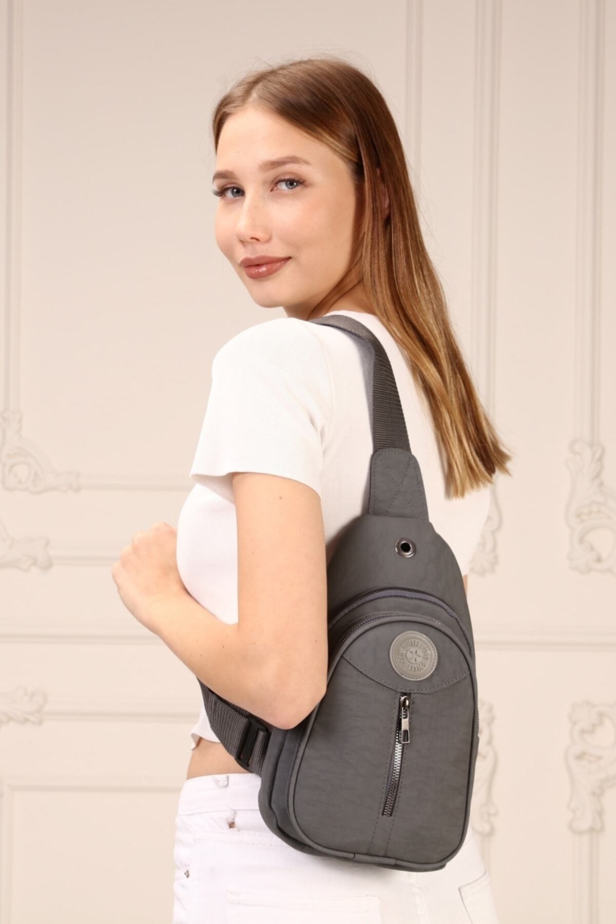 Luvenis  Unisex Gri Krinkıl Body Bag Çapraz Omuz Ve Bel Çantası - Görsel 4