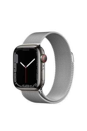 Apple Watch Seri 7/6/se/5/4/3 Uyumlu Milano Loop Metal Hasır Kordon 45mm 44mm 42mm Uyumlu Gümüş SKY-MTL-IWBS-SIZE42/44