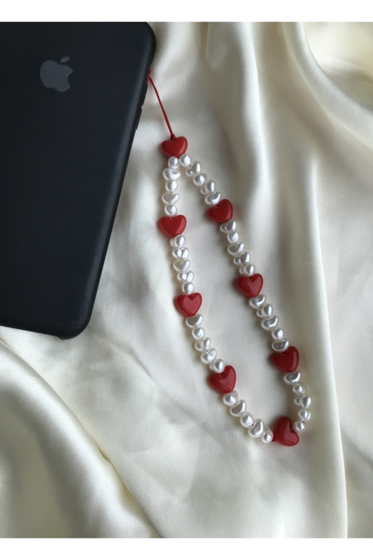 Red Heart And Pearl Phone Charm Phone Strap