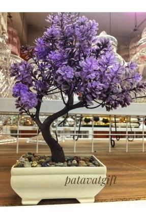 Bonsai Ağacı Dekoratif Yapay Ağaç Biblo Mor PTVT-811