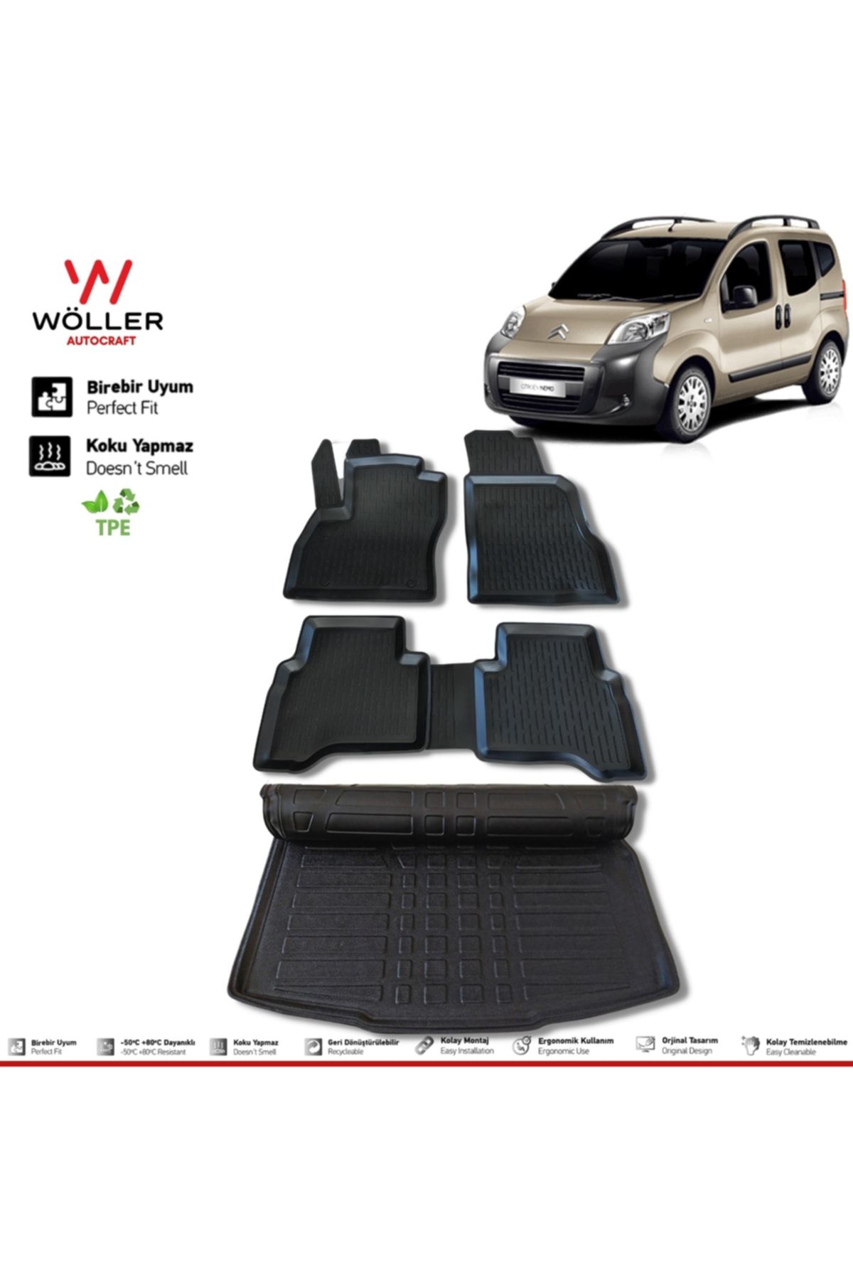 Багажный бассейн Wöller Citroen Nemo Mat после 2008 года с 3D-бассейном wöllersetultra050