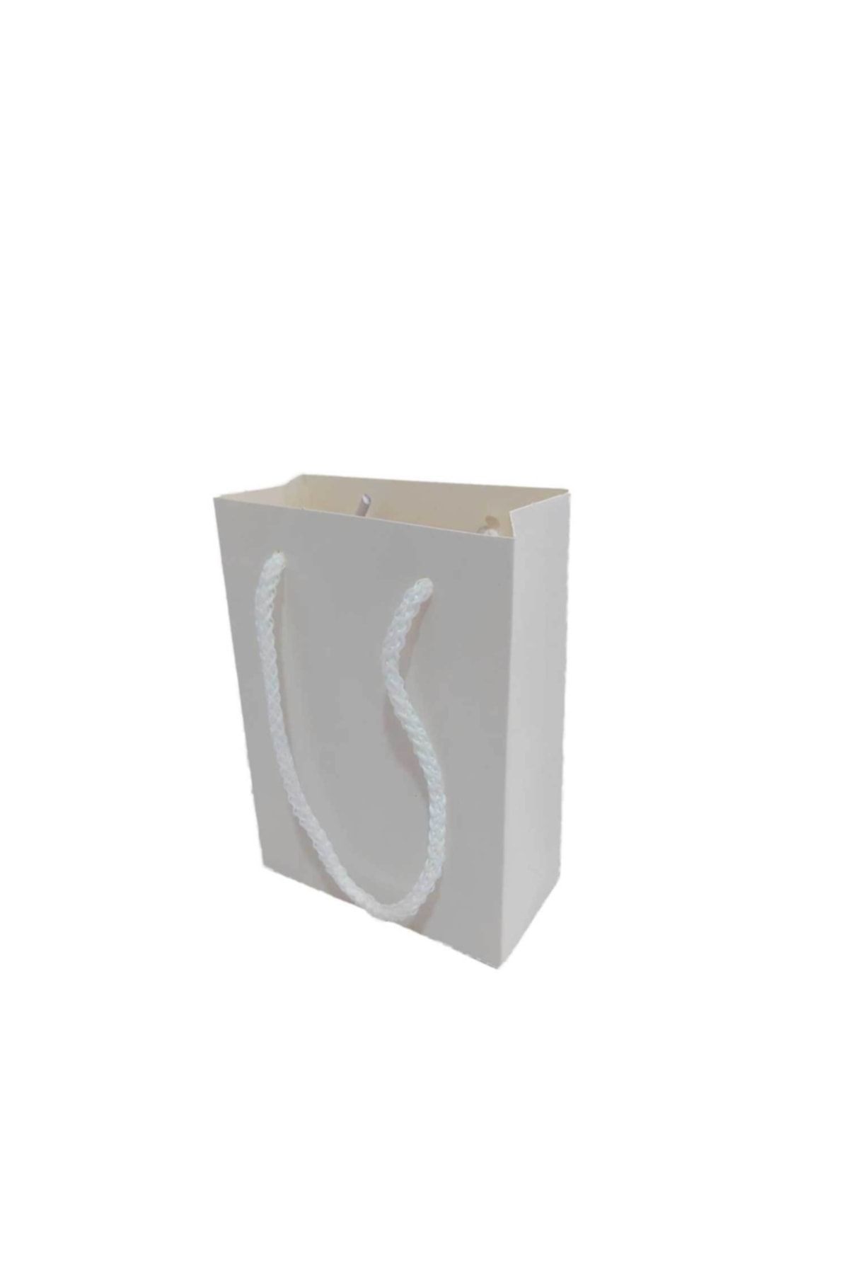 Eminonutoptanci Geanta Din Carton Cu Maner Cu Sfoara Dimensiune Mica Culoare Solida 13,8x10x5 Cm - 25 Bucati Alb - One Size