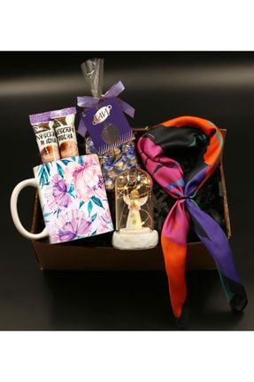 Baskılı Kupa& Renkli Fular&ışıklı Mini Fanus Melek& Kahve Dünyası Çikolata&nescafe Mocha Hediye Seti 000850