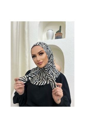 Kadın Tesettür Zebra Çıtçıtlı Boyunluk Hijap Bone Model Eşarp Şal pratik70