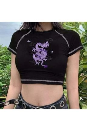 Favoriconsept - Harajuku Fashion Purple Dragon Yarım Kadın Tişört FCC83F939A