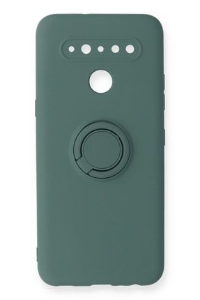 K41s Kılıf Viktor Yüzüklü Standlı Soft Silikon Kılıf - Koyu Yeşil Viktor-lg-k41s