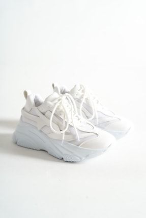 Beyaz Yüksek Tabanlı File Detaylı Sneaker Günlük Spor Ayakkabı Kecsp140 BES-SPOR-KEC-SP140-B