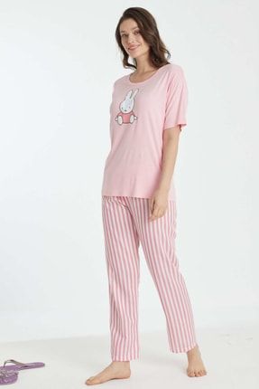 Baskılı Pembe Dokuma Pijama Takımı 4084
