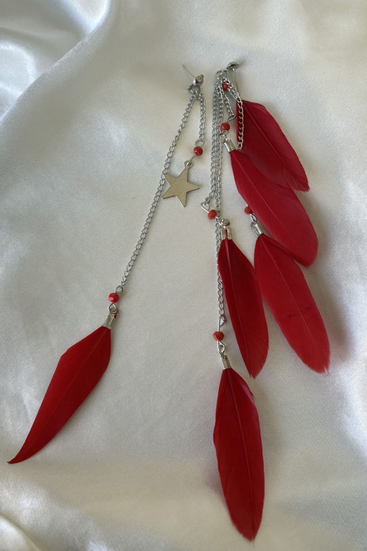 nurzen Red Soft Feather Earrings Trendyol