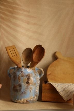 El Yapımı Ve El Boyama Eskitme Vintage Seramik Kulplu Vazo hoyatapseramik6