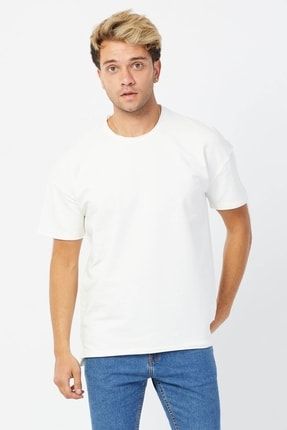 Erkek Tişört Beyaz Bisiklet Yaka Oversize Erkek T-shirt OXET001