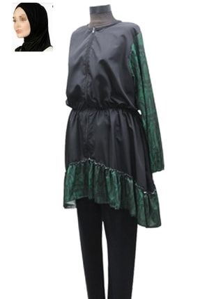 Kadın Giyim Fırfırlı Tam Kapalı Tesettür Mayo Siyah Bone Dahil TYC00200754980