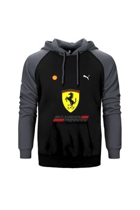 F1 Ferrari Gri Reglan Kol Kapüşonlu Sweatshirt ZR4299