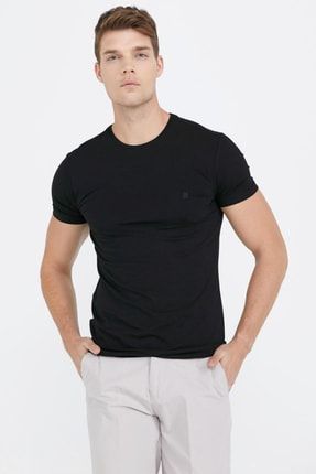 Erkek Sıfır Yaka Basic Tshirt - Siyah 20Y1231-82155.001-R0001