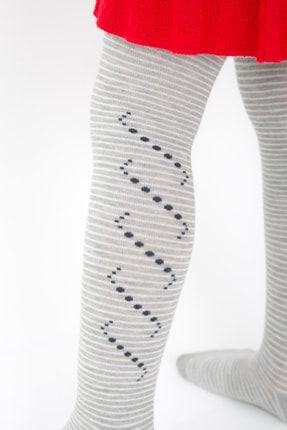 Kız Çocuk Gri Renk Ince Çember Desen Pamuklu Külotlu Çorap m0c0301-2437