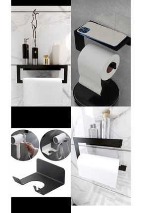 4lü Askılık Set Siyah Tuvalet Kağıtlığı Ve Havlu Askısı Fön Makinesi Tutacağı Rulo Peçetelik Set siyah4lüset001
