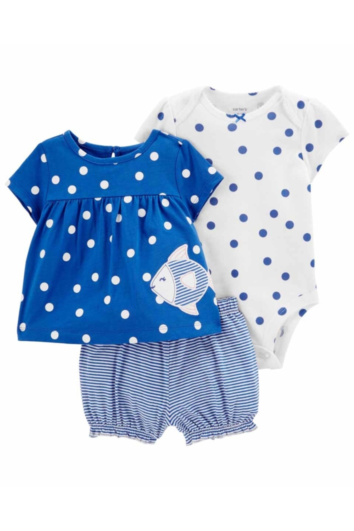 Carter's Kız Bebek Bluz Body Şort Set 3'lü Paket Mavi