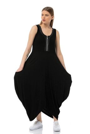Kadın Siyah Önüderi Garnili Şalvar Elbise etr1100