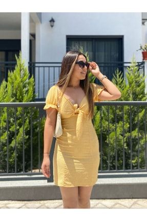 Sarı Önden Bağlamalı Elbise NYB14