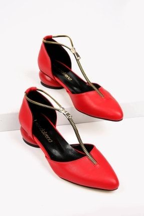 Kadın Yumurta Topuklu Fermuarlı Günlük Ayakkabı Kırmızı Cilt Z35000970047