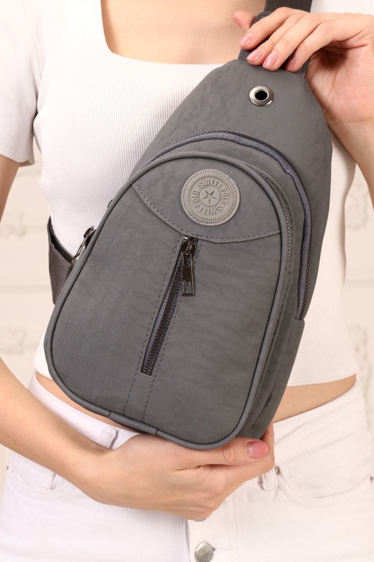 Luvenis  Unisex Gri Krinkıl Body Bag Çapraz Omuz Ve Bel Çantası