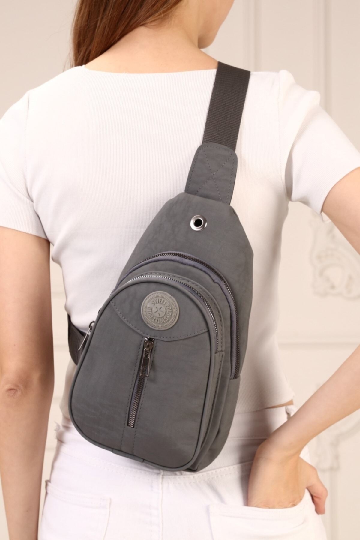 Luvenis  Unisex Gri Krinkıl Body Bag Çapraz Omuz Ve Bel Çantası - Görsel 5