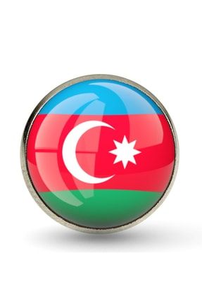 Azerbaycan Rozet Azerbaijan Bayrağı Yaka Rozeti Yuvarlak Paslanmaz Çelik RZT-1870