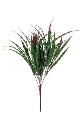 Yapay Çiçek Bordoyeşil Kalın Kıvrımlı Saz Garnitür Aradal Dekoratif Yapay Bitki 45cm kıvrımlıkalınsaz