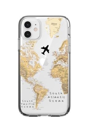 Iphone 11 Dünya Harita Desenli Premium Şeffaf Silikonlu Kılıf 219
