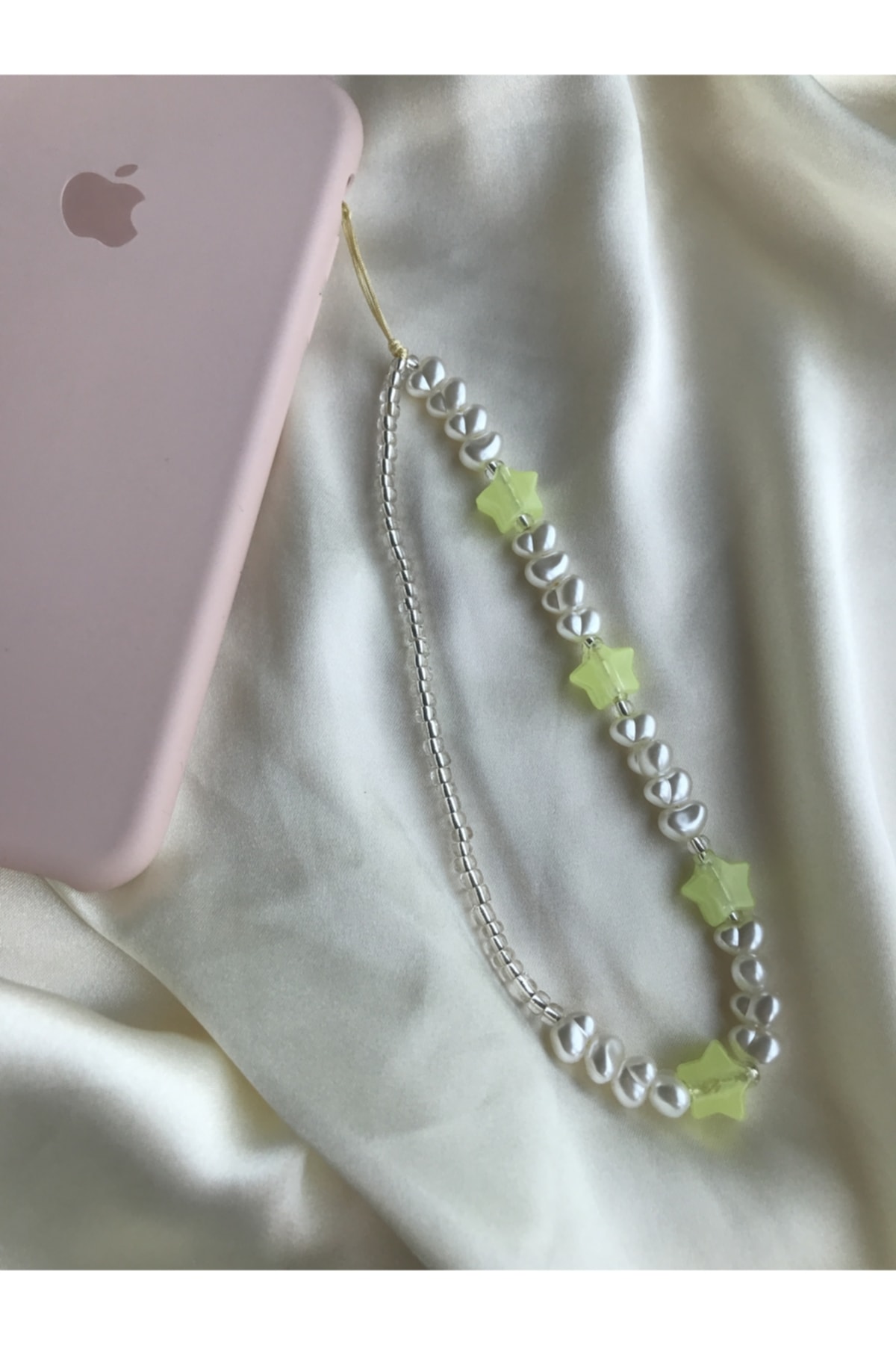 Transparent Bead And Yellow Star Pearl Detailed Phone Charm Phone Strap Phone Lanyard