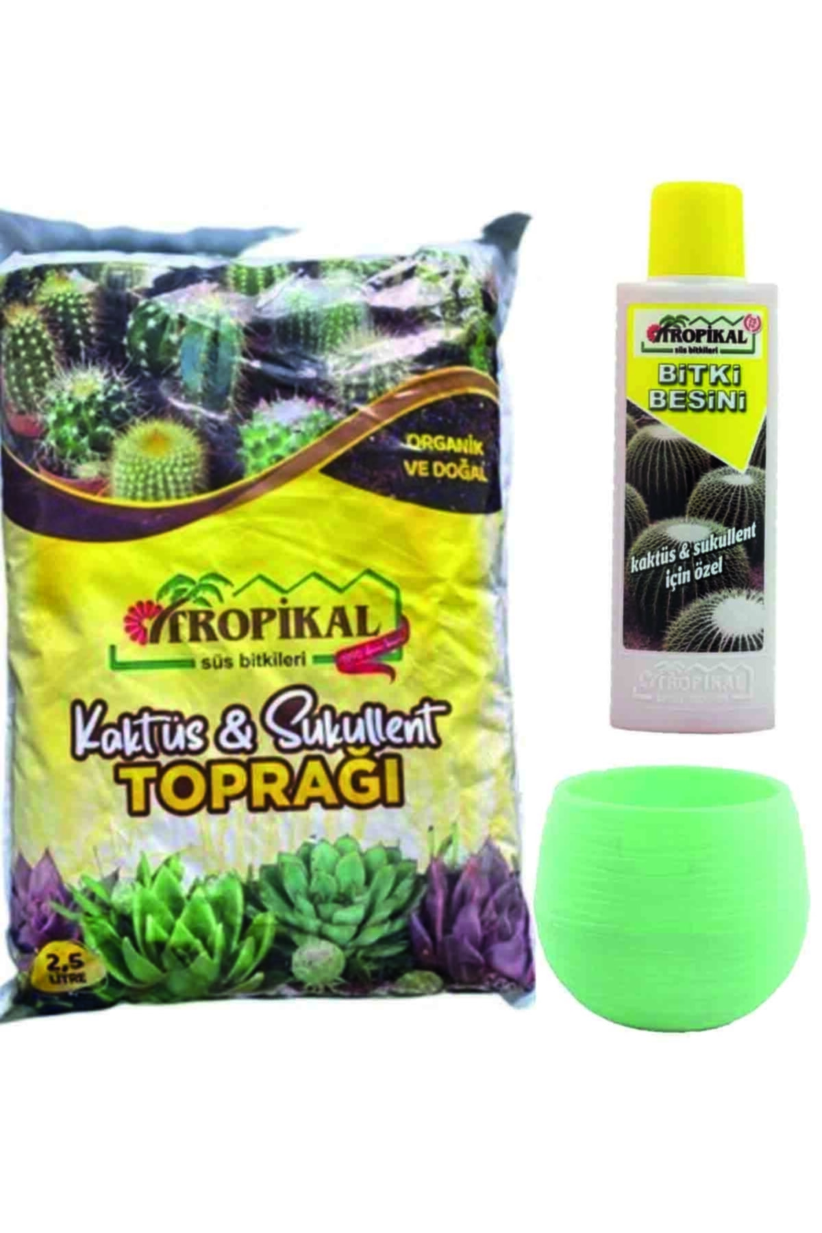 Sukulent Için 3'lü Set... Sukulent Toprağı, Sukulent Besini, Sukulent Saksı Set2