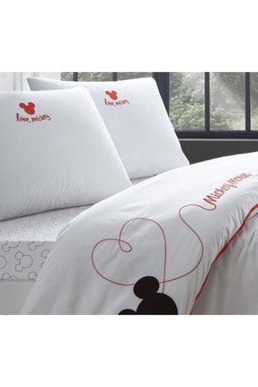 Mickey Embroidery Çarşafı Lastikli Çift Kişilik Nevresim Takımı %100 Pamuk 86824750605611