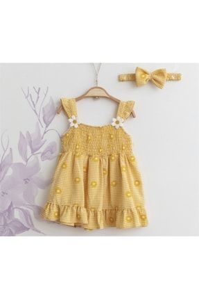 Elbise Gipalı Çiçek Nakışlı Sarı MYM-3395-SR