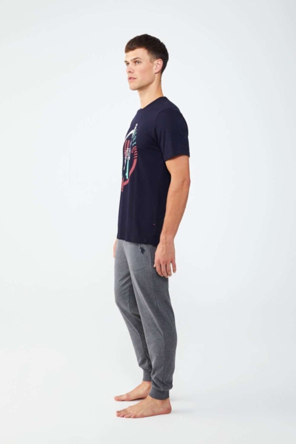 ست پیژامه آبی مردانه لباس خواب یقه گرد سرمه ای U.S. Polo Assn.
